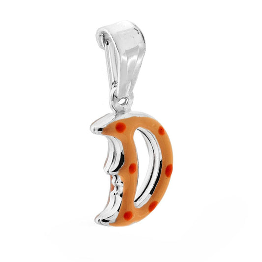 Ciondolo per Bimbo e Bimba con Luna smaltata Arancione in ARGENTO 925