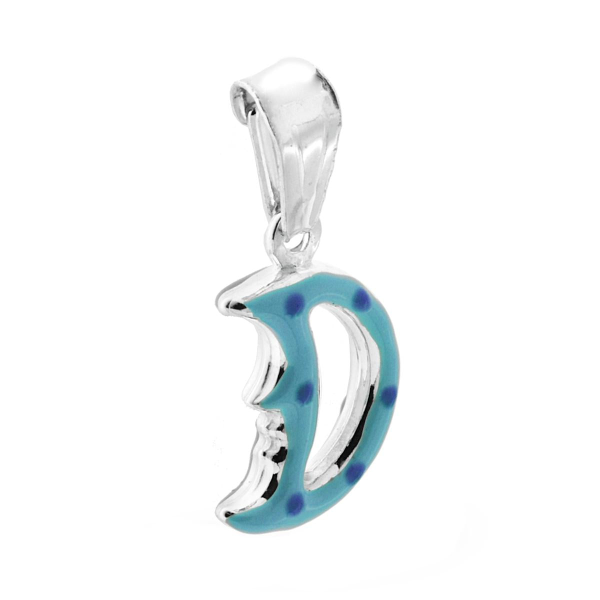 Ciondolo per Bimbo e Bimba con Luna smaltata Azzurro in ARGENTO 925