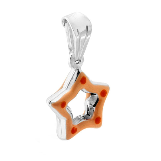 Ciondolo per Bimbo e Bimba con Stella smaltata Arancione in ARGENTO 925