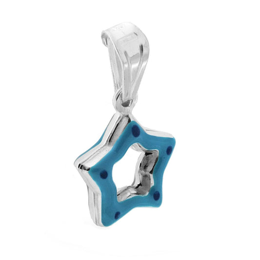 Ciondolo per Bimbo e Bimba con Stella smaltata Azzurro in ARGENTO 925