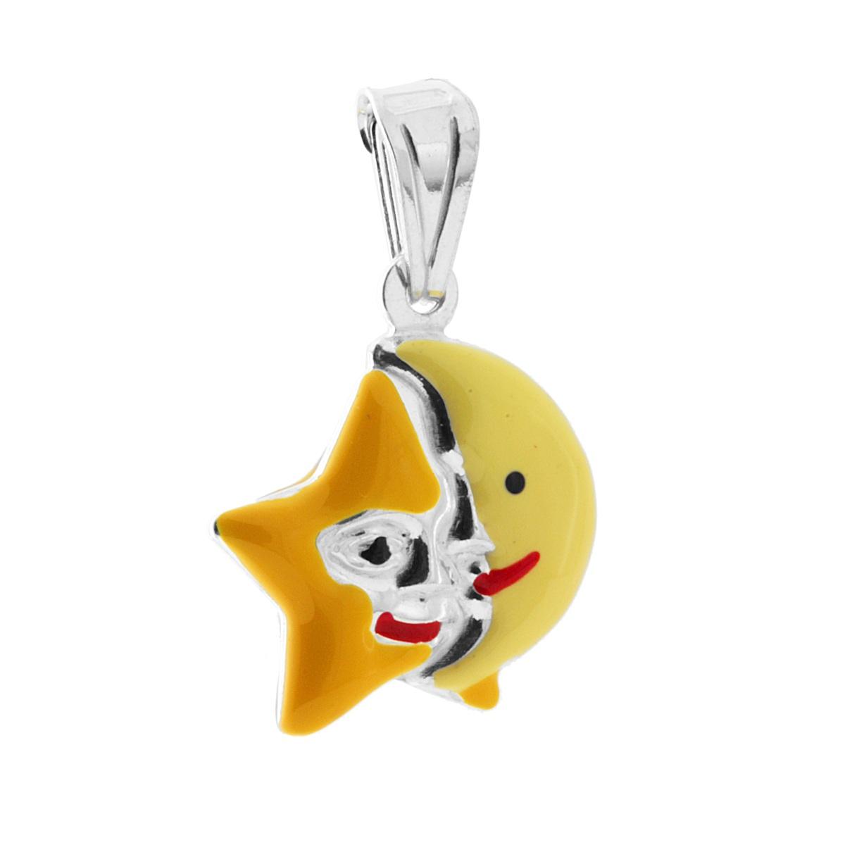 Ciondolo per Bimbo e Bimba con Stella e Luna smaltato Giallo in ARGENTO 925