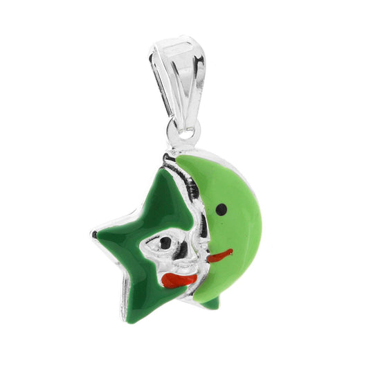 Ciondolo per Bimbo e Bimba con Stella e Luna smaltato Verde in ARGENTO 925