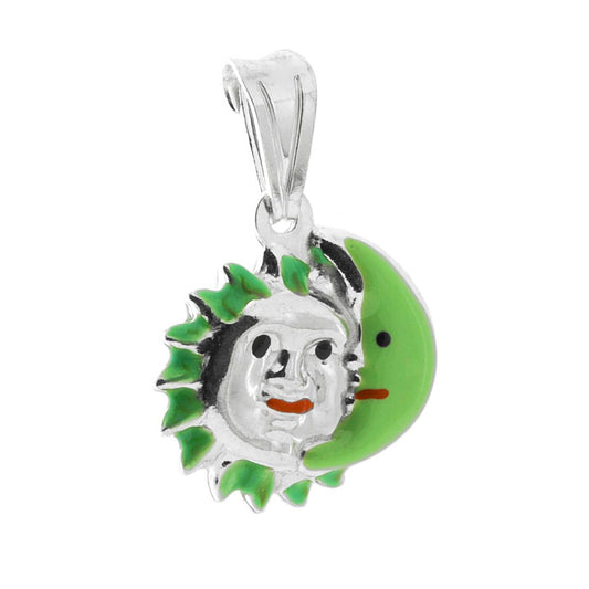 Ciondolo per Bimbo e Bimba con Sole e Luna smaltato Verde in ARGENTO 925