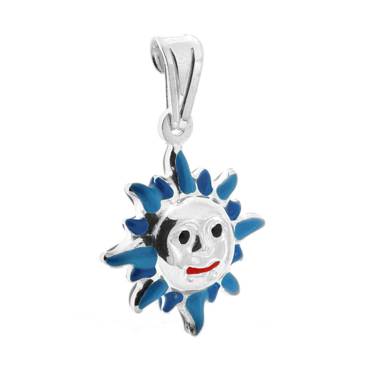 Ciondolo per Bimbo e Bimba con Sole smaltato Blu in ARGENTO 925