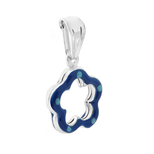 Ciondolo per Bimbo e Bimba con Fiore smaltato Blu in ARGENTO 925