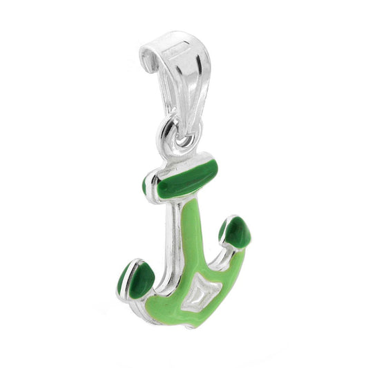 Ciondolo per Bimbo e Bimba con Ancora smaltata Verde in ARGENTO 925