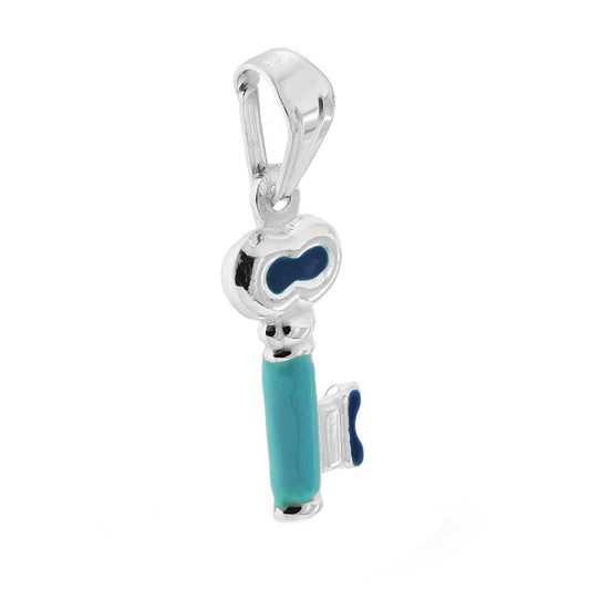 Ciondolo per Bimbo e Bimba con Chiave smaltata Azzurro in ARGENTO 925