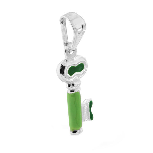 Ciondolo per Bimbo e Bimba con Chiave smaltata Verde in ARGENTO 925