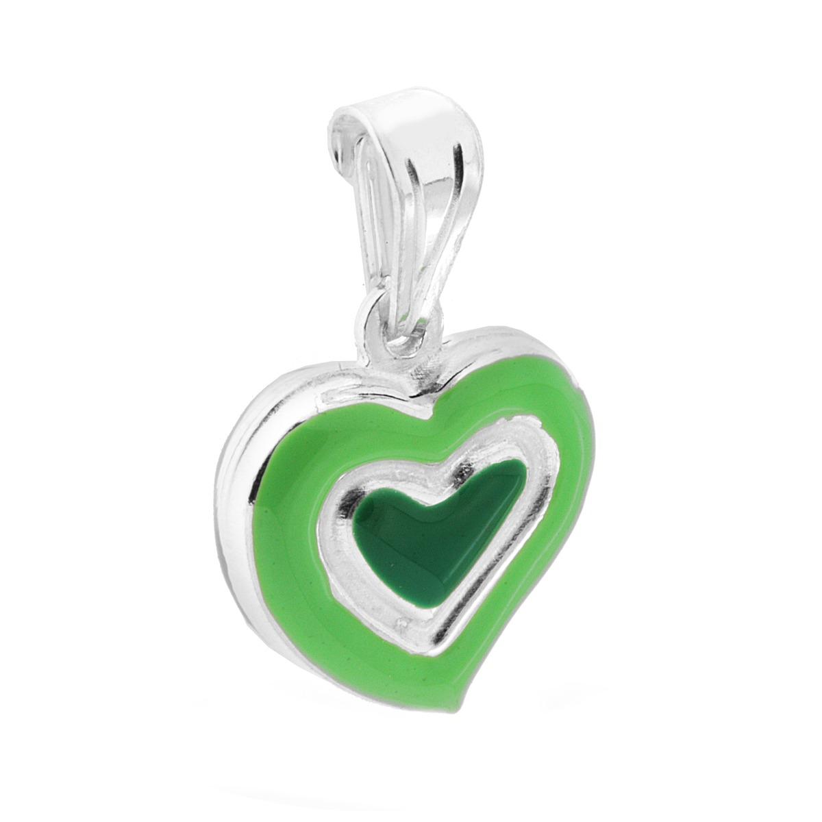 Ciondolo per Bimbo e Bimba con Cuore smaltato Verde in ARGENTO 925