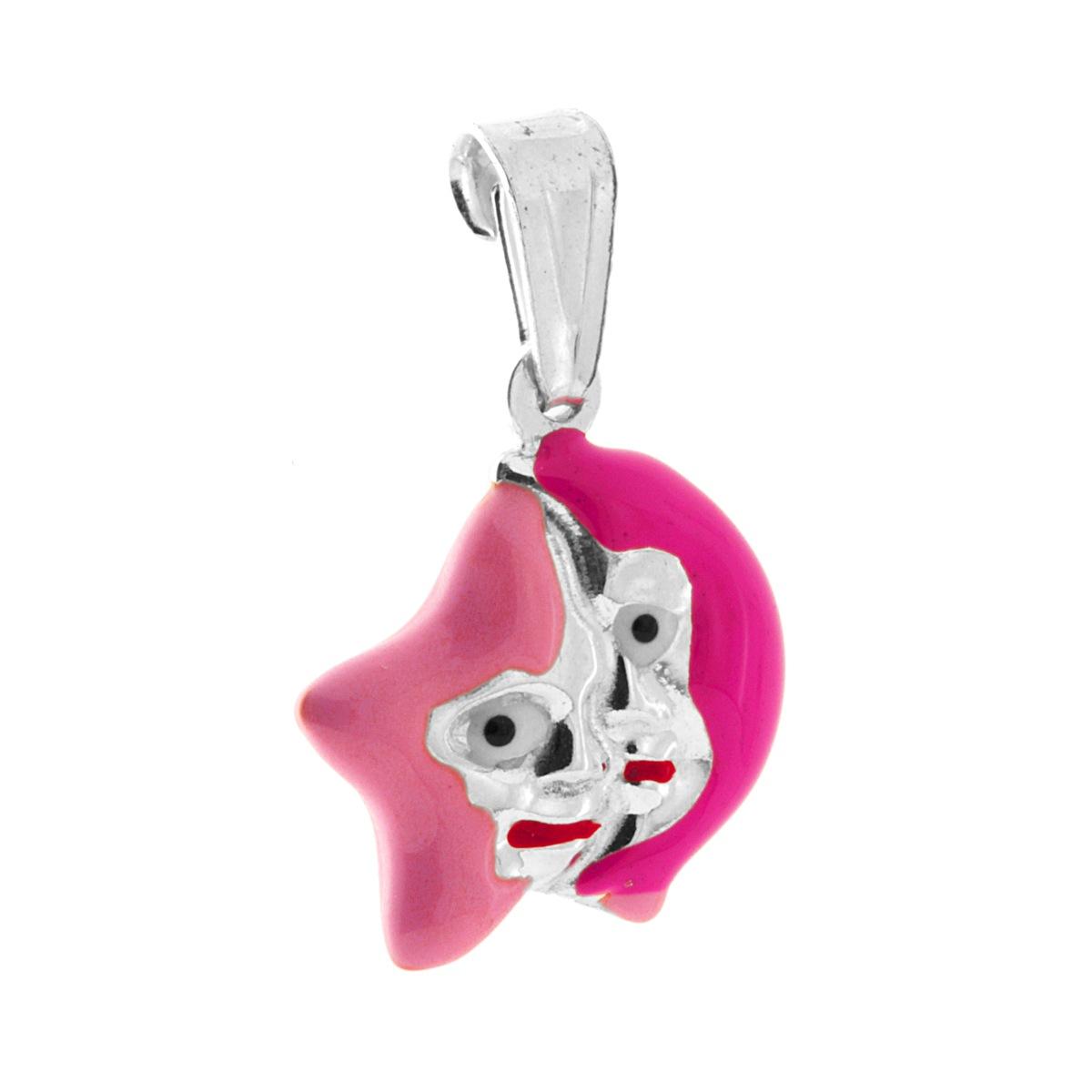 Ciondolo per Bimbo e Bimba con Stella e Luna smaltato Rosa e Fucsia in ARGENTO 925