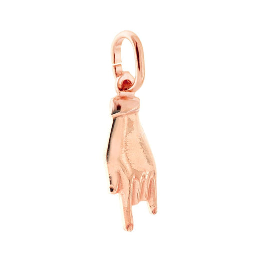 Ciondolo Portafortuna Mano Corna mm 21 in ARGENTO 925 Galvanica Rosa