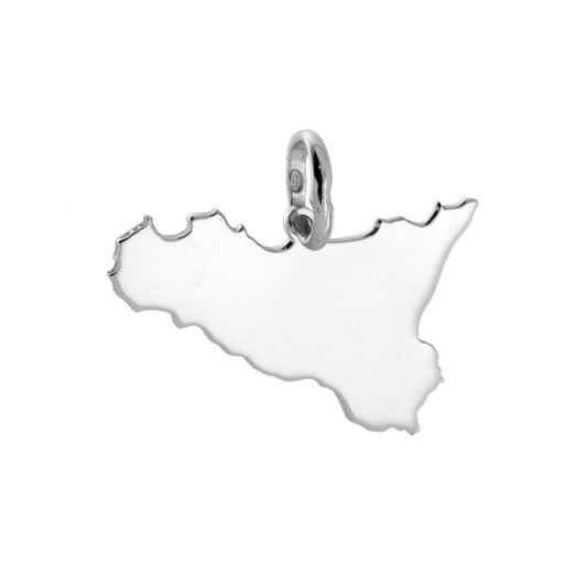 Ciondolo con sagoma plain a forma di Sicilia mm 16x24 in ARGENTO 925 Galvanica Rodio