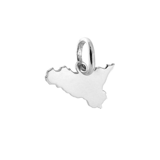 Ciondolo con sagoma plain a forma di Sicilia mm 10x15 in ARGENTO 925 Galvanica Rodio