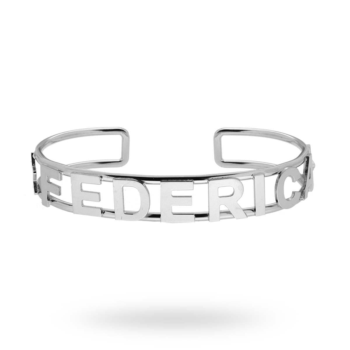 Bracciale Rigido con nome FEDERICA e Stelle Plain in ARGENTO 925 Galvanica Rodio