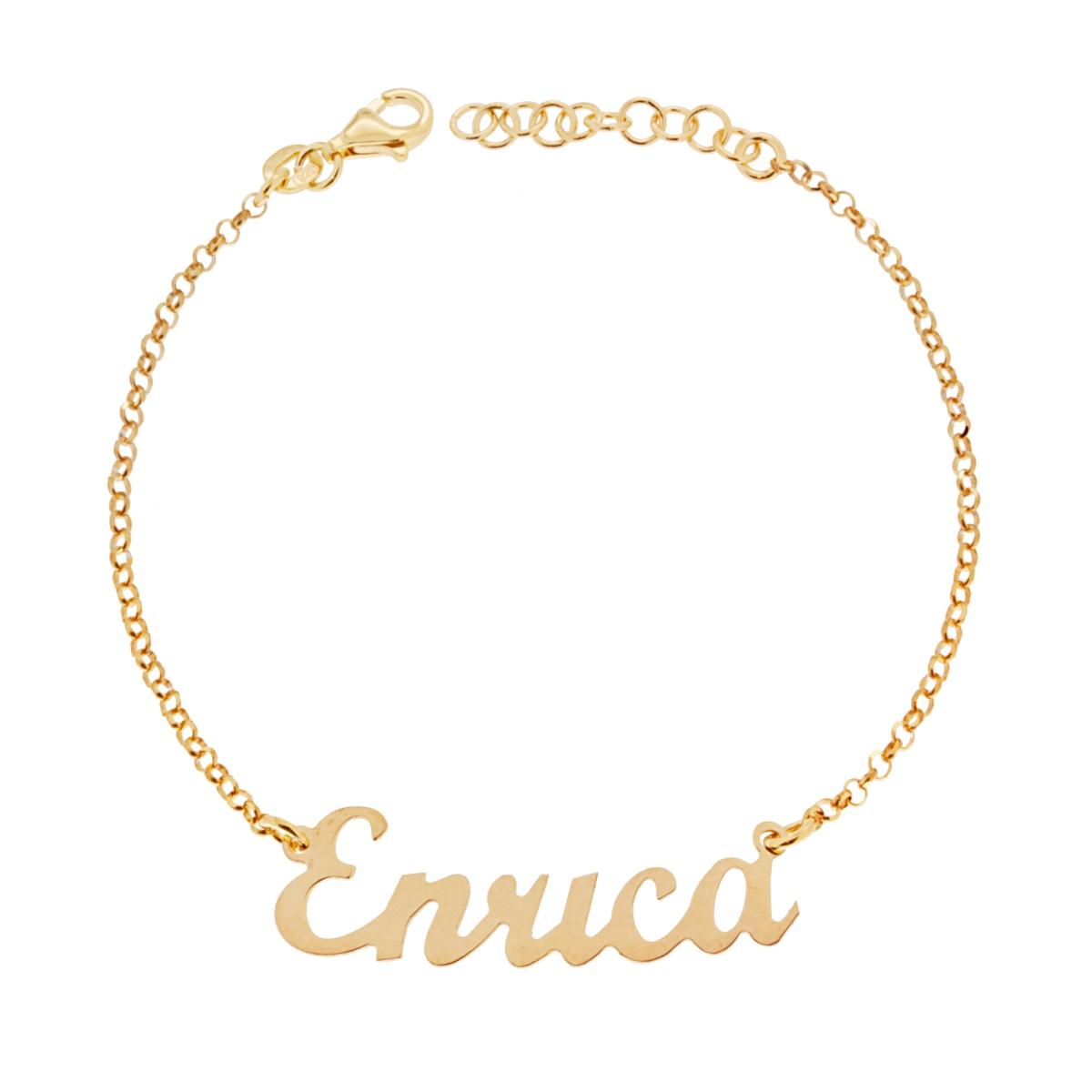 Bracciale Catena Rolo Diamantata con Nome Enrica in Corsivo in ARGENTO 925 Galvanica Oro