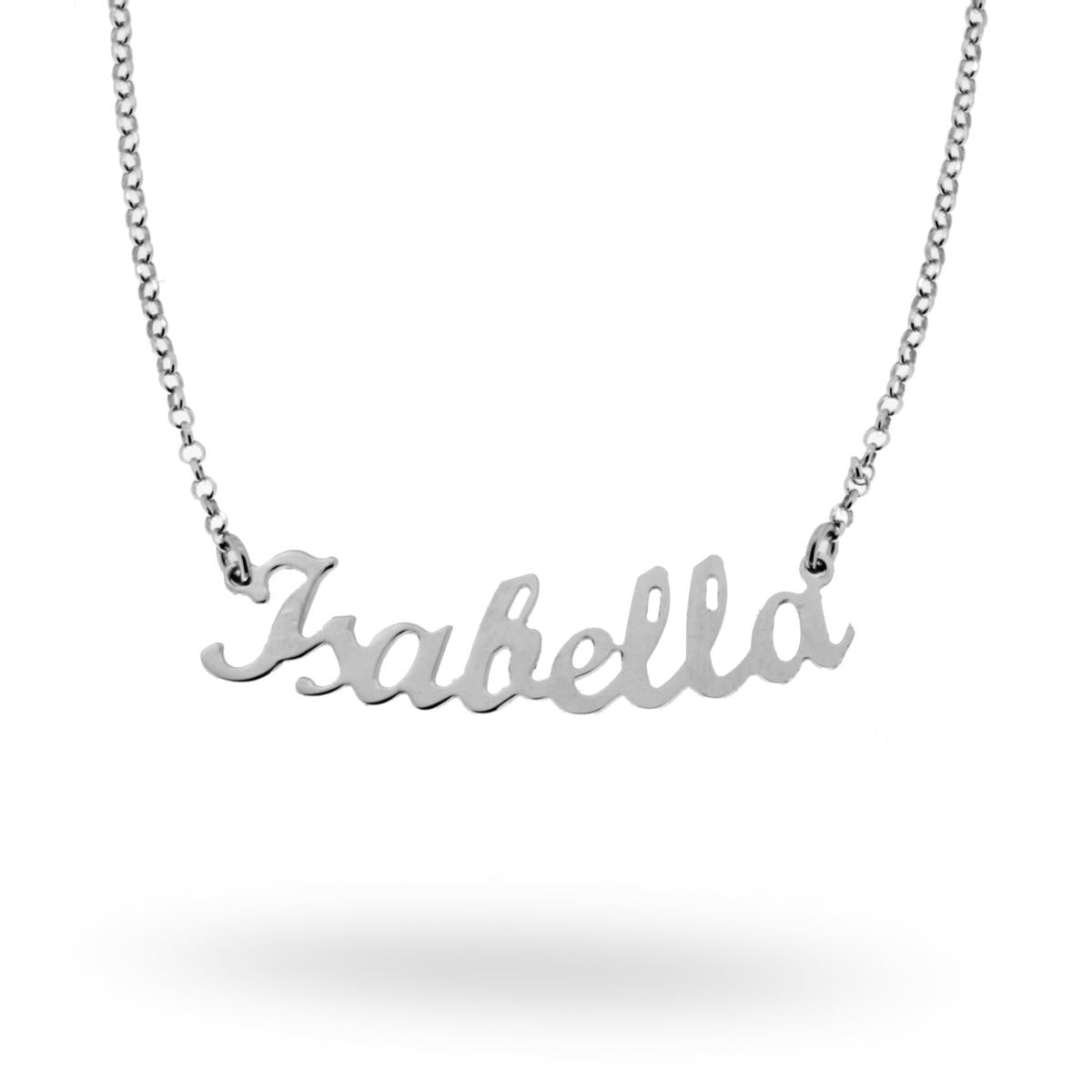 Collana nome Isabella in ARGENTO 925 Galvanica Rodio