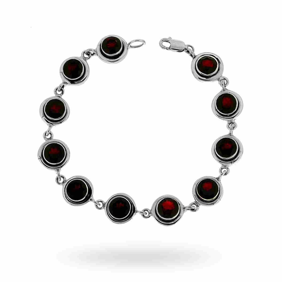 Bracciale Etnico Thailandese con Pietre sfaccettate Granato in ARGENTO 925