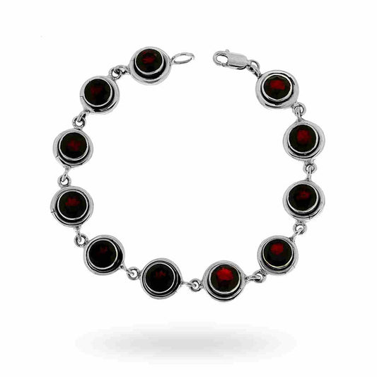 Bracciale Etnico Thailandese con Pietre sfaccettate Granato in ARGENTO 925