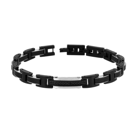 Bracciale Uomo Imperniato alternato Acciaio e Nero con Crystal Neri in ACCIAIO