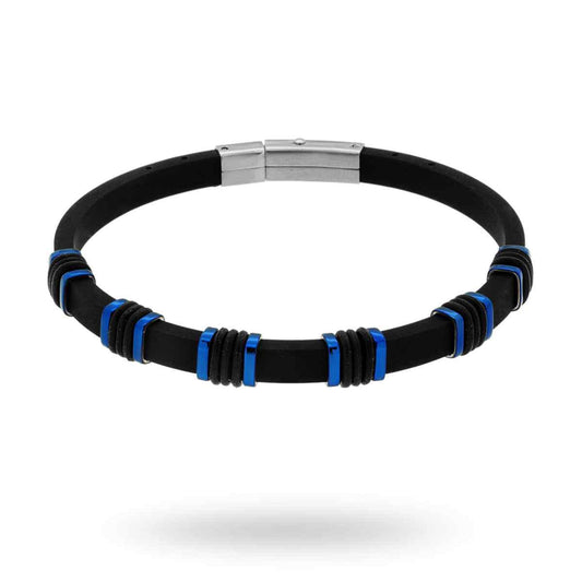 Bracciale in Caucciu con accessori colore Blu in ACCIAIO