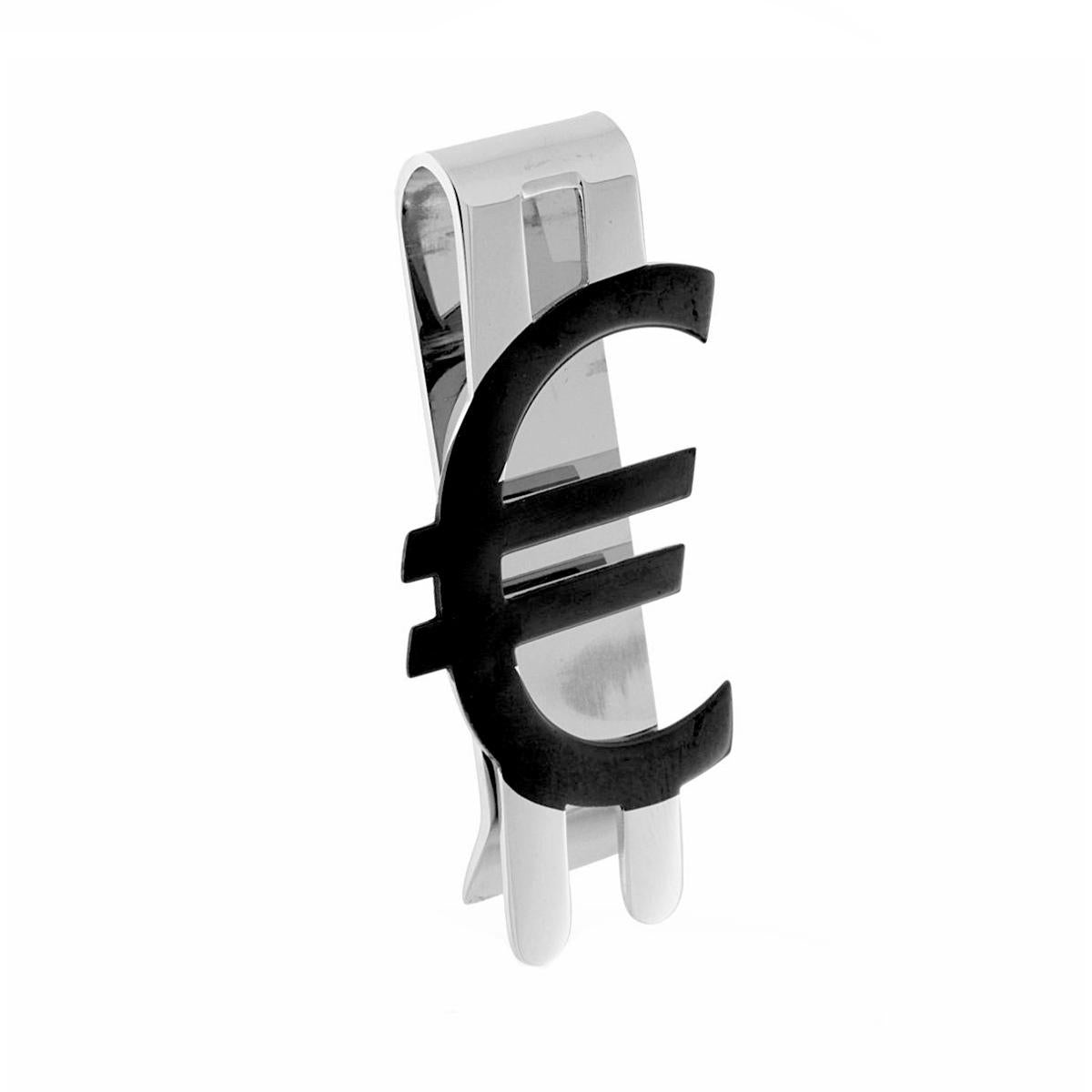 Fermasoldi con soggetto Euro smaltato nero in ACCIAIO