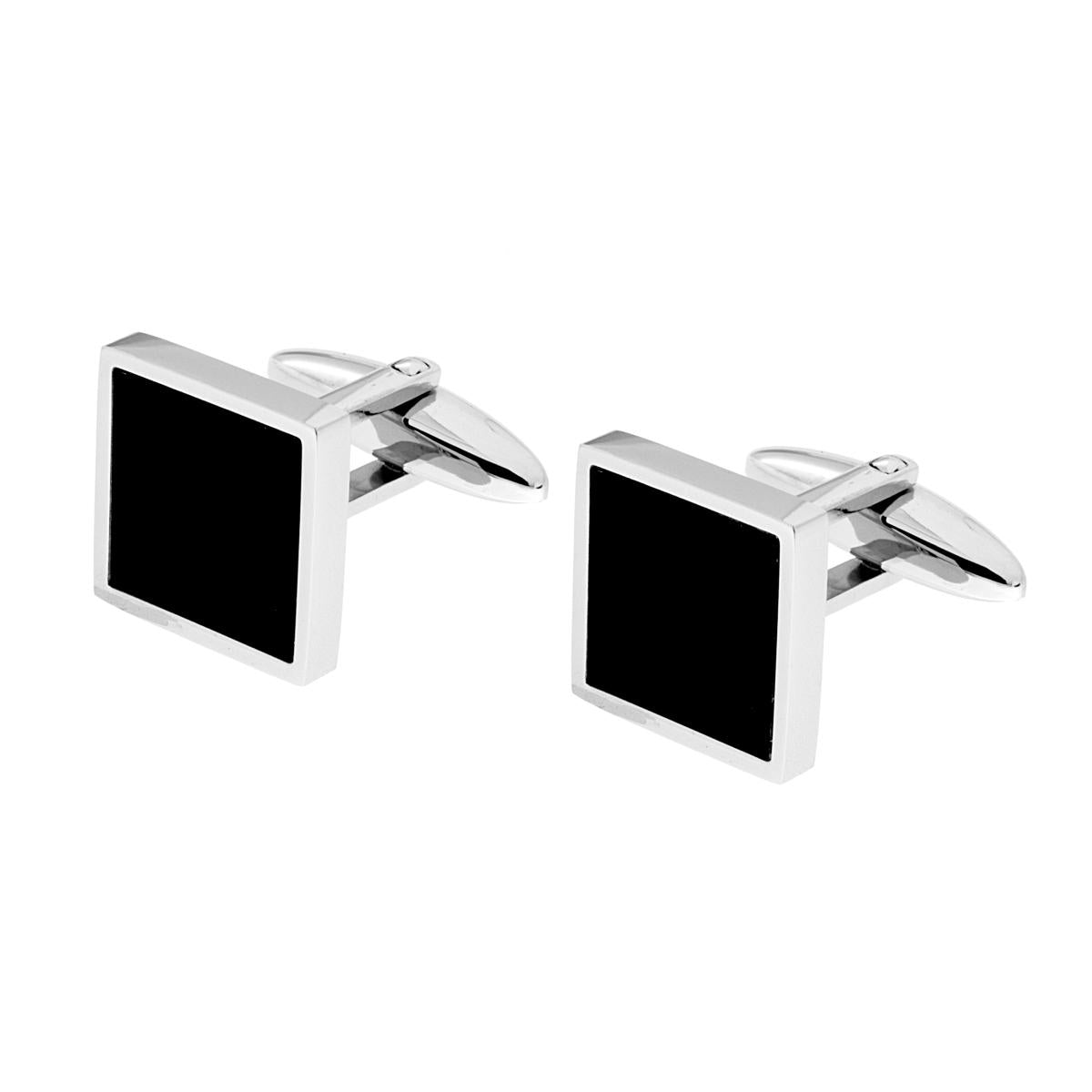 Accessori Gemelli Quadrati con Smalto Nero in ACCIAIO
