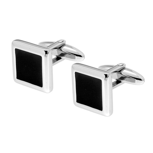 Accessori Gemelli Uomo forma Quadrata plain con Smalto Nero mm 15 in ACCIAIO