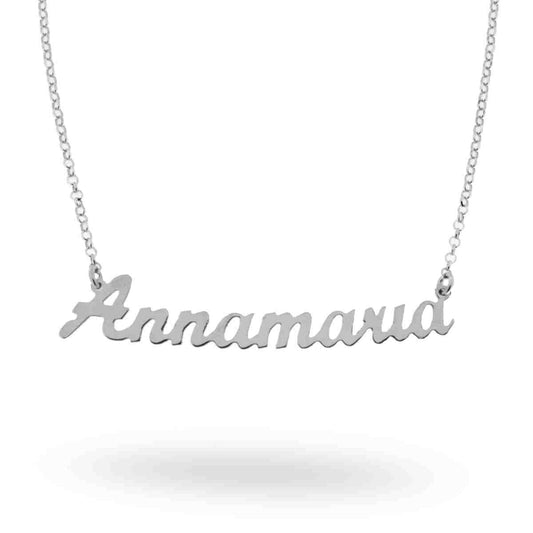 Collana nome Annamaria in corsivo in ARGENTO 925 Galvanica Rodio