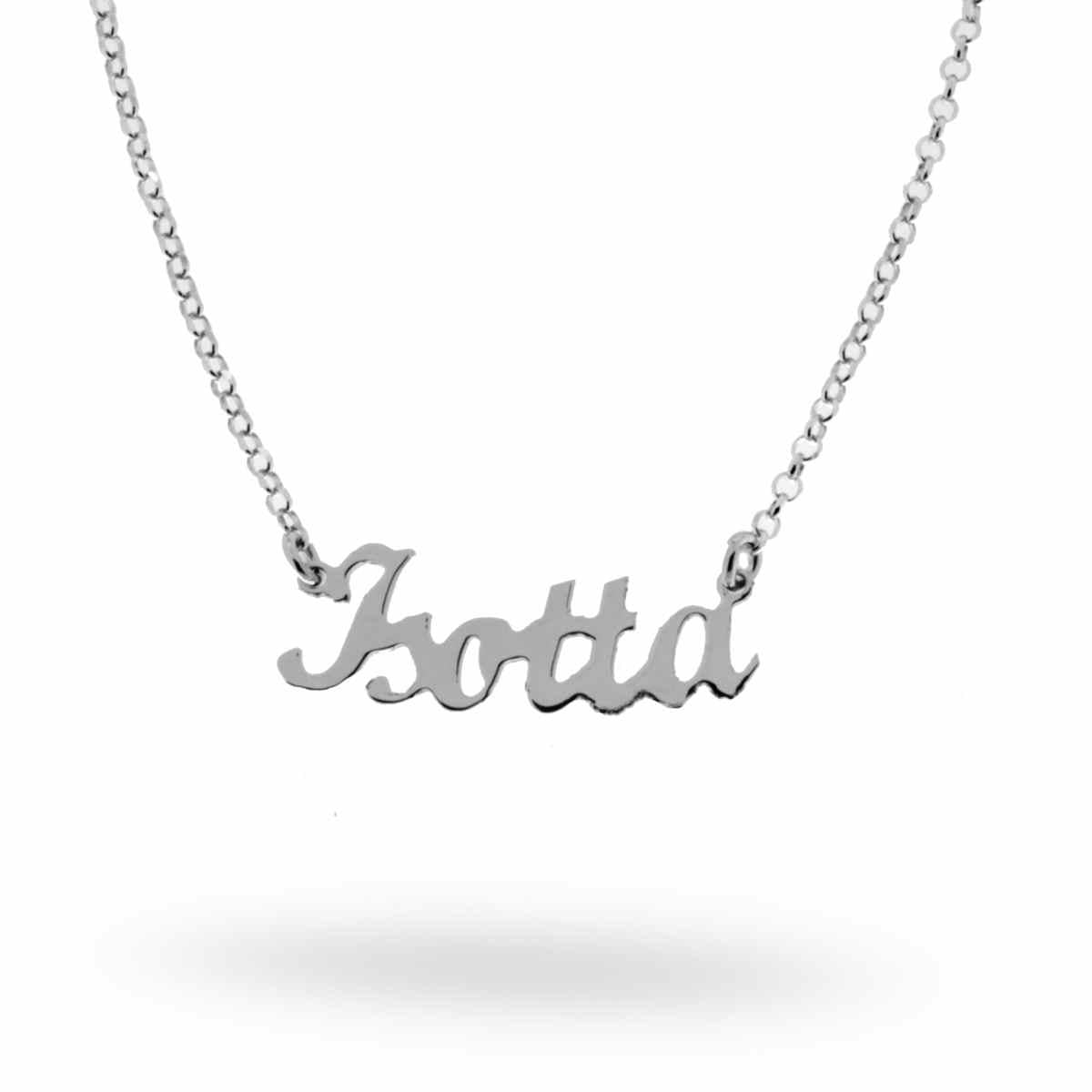 Collana nome Isotta in corsivo in ARGENTO 925 Galvanica Rodio