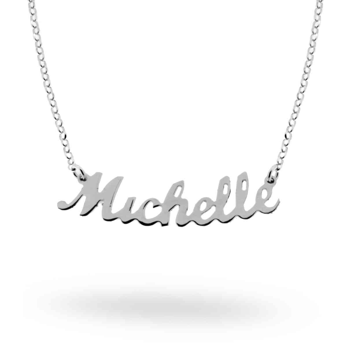 Collana nome Michelle in corsivo in ARGENTO 925 Galvanica Rodio