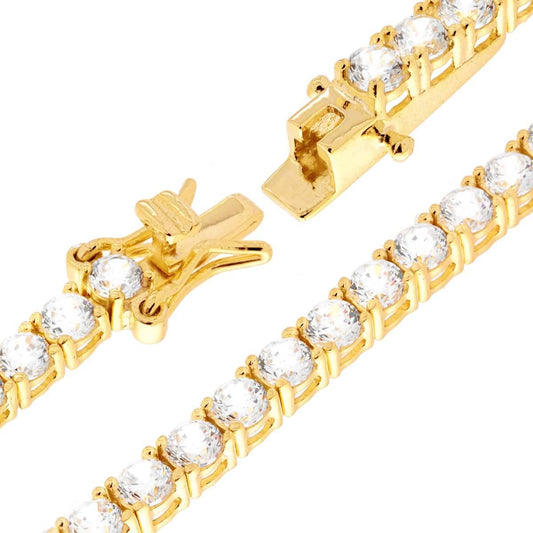 Bracciale Tennis Griffe cm 18 con Zirconi mm 3 Bianchi in ARGENTO 925 Galvanica Oro
