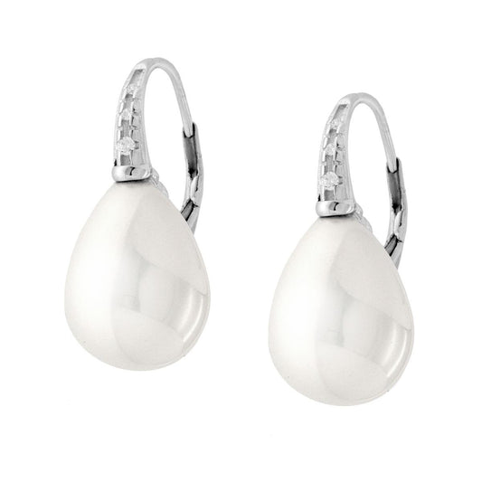 Orecchini Monachella con Perla Bianca a Goccia e Zirconi Bianchi in ARGENTO 925 Galvanica Rodio