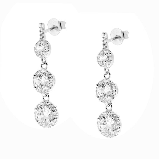 Orecchini Trilogy con Zirconi Bianchi in ARGENTO 925 Galvanica Rodio