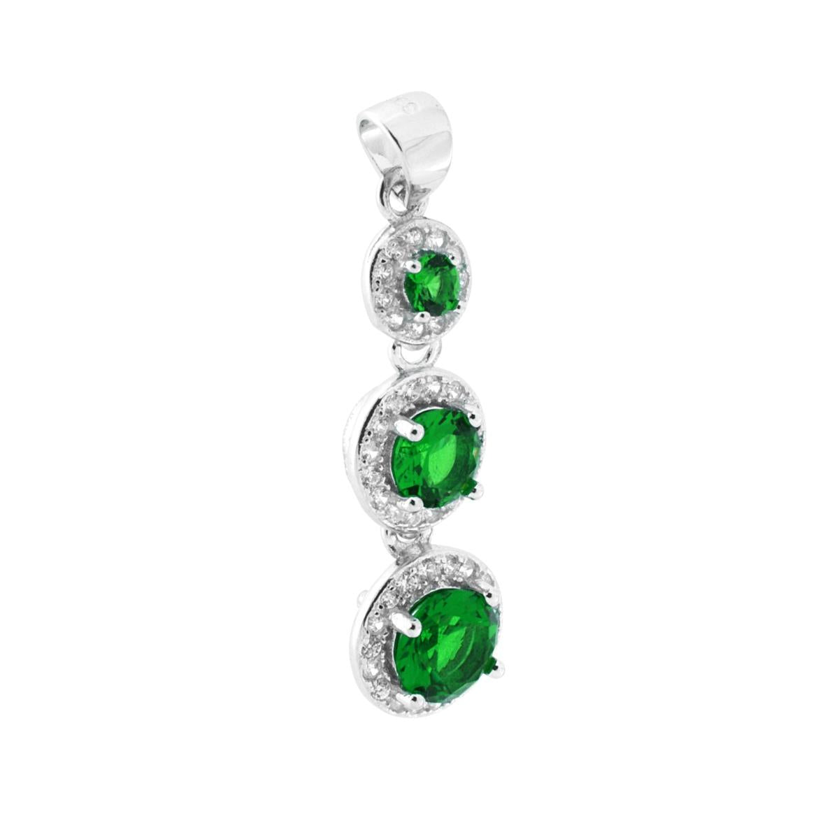 Ciondolo Trilogy con Zirconi Verde Smeraldo contornati con Zirconi Bianchi in ARGENTO 925 Galvanica Rodio