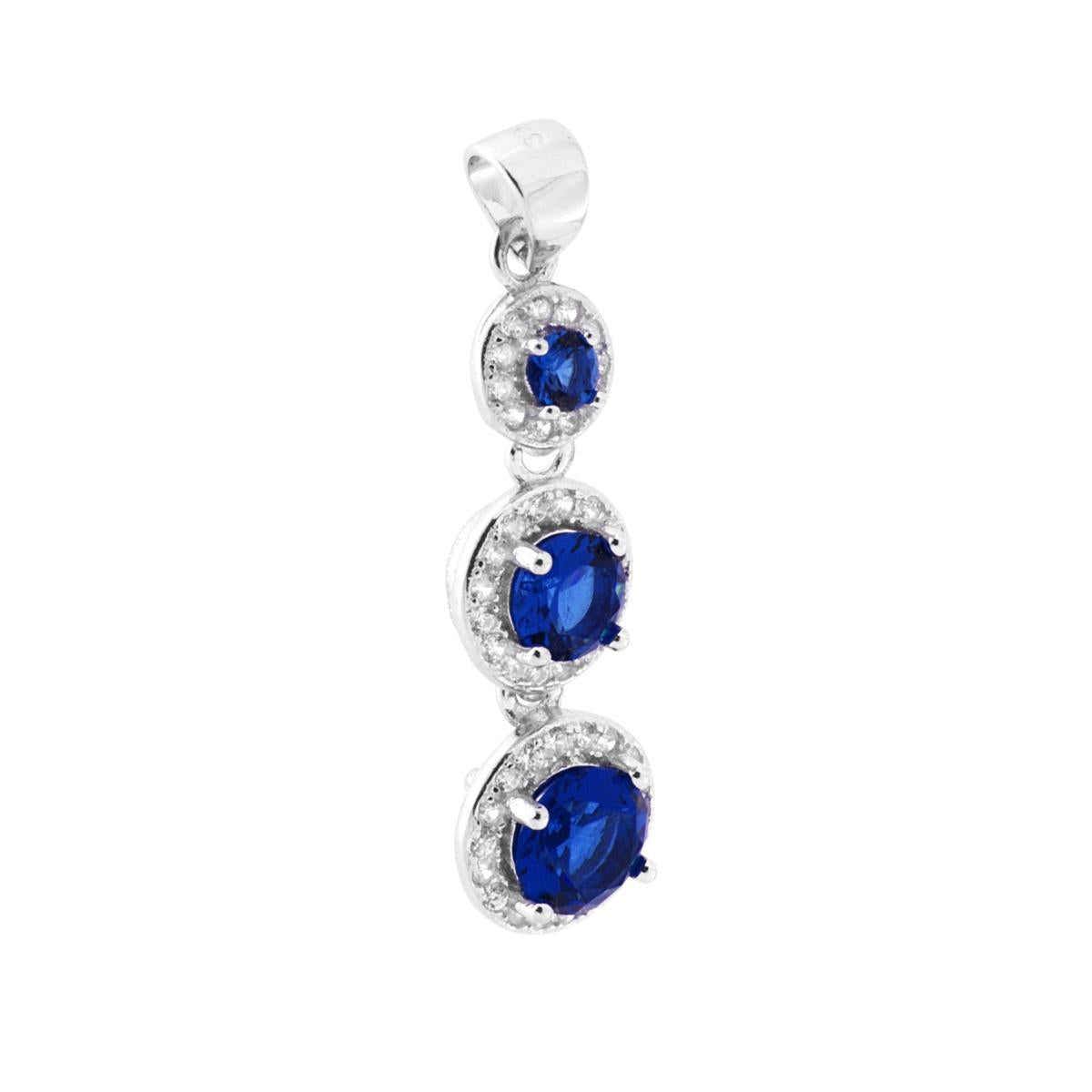 Ciondolo Trilogy con Zirconi Blu Zaffiro contornati con Zirconi Bianchi in ARGENTO 925 Galvanica Rodio