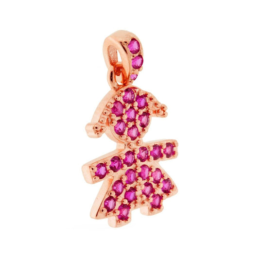 Ciondolo Bimba con Zirconi Rosso Rubino in ARGENTO 925 Galvanica Rosa