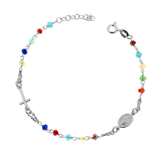 Bracciale Rosario cm 17+2 con Grani in Crystal mm 3.5 colore Multicolor Rainbow in ARGENTO 925 Galvanica Rodio