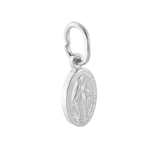 Ciondolo Medaglia Ovale con Madonna Miracolosa mm 14 in ARGENTO 925 Galvanica Rodio