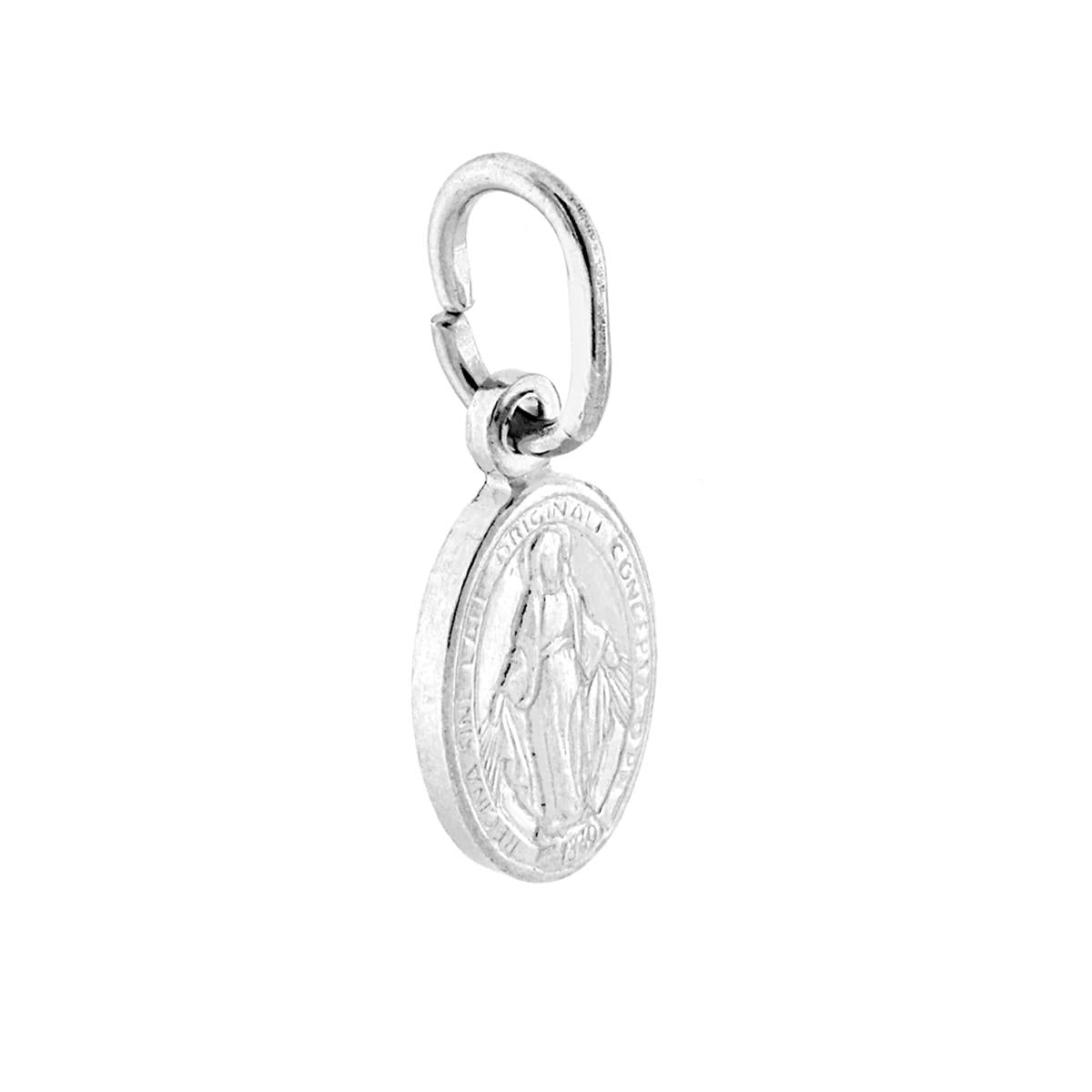Ciondolo Medaglia Ovale con Madonna Miracolosa mm 14 in ARGENTO 925 Galvanica Rodio