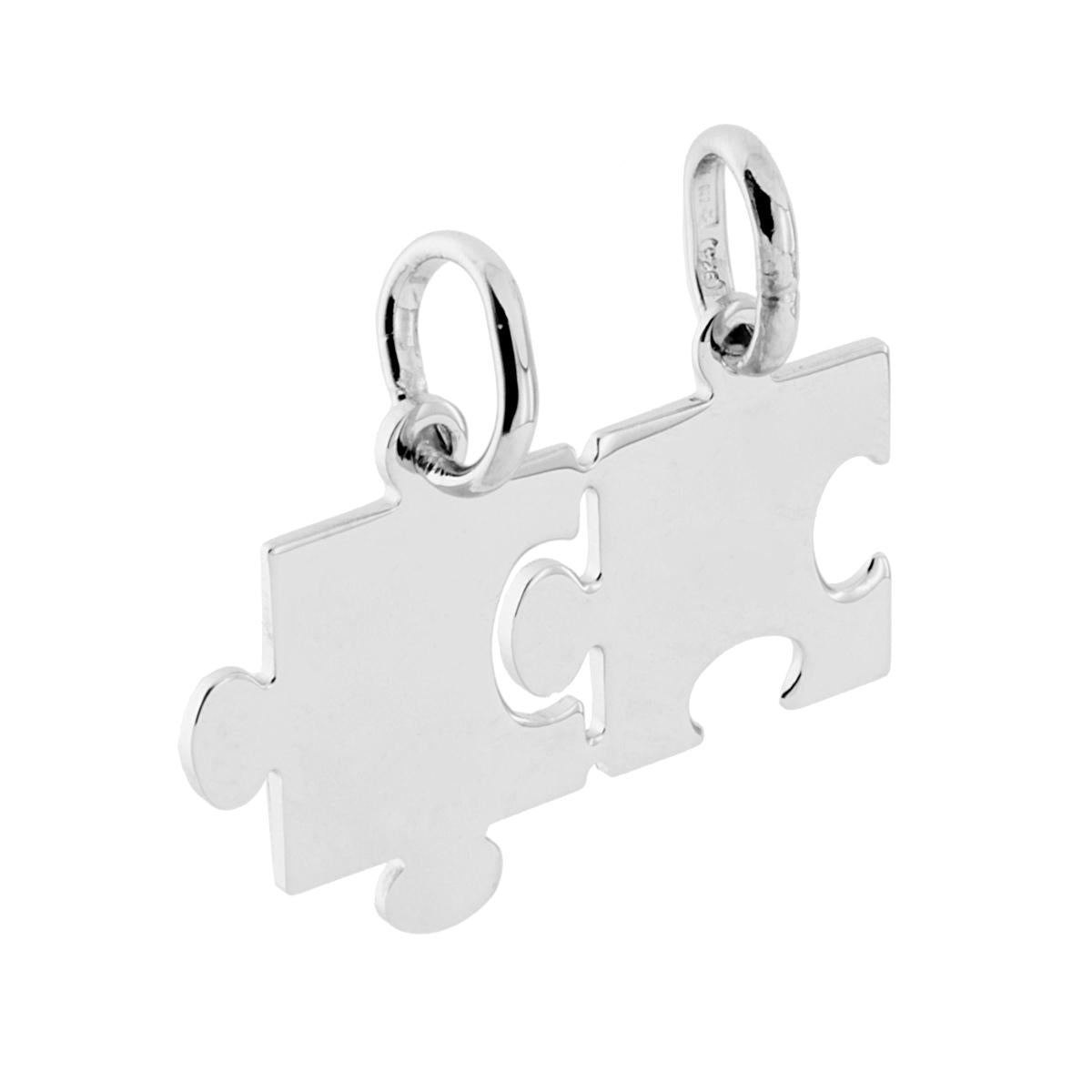 Ciondolo Puzzle plain Spezzato che si spezza in ARGENTO 925 Galvanica Rodio