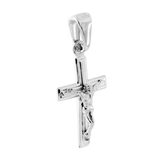 Ciondolo Croce Latina con Cristo in ARGENTO 925 Galvanica Rodio