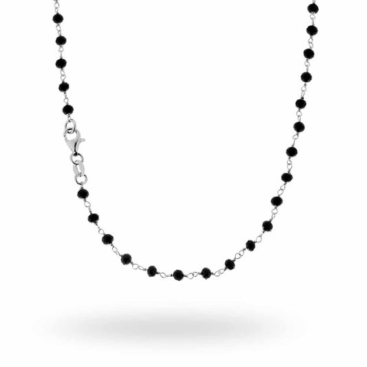 Collana con Crystal mm 3.5 colore Nero con Catena cm 70 in ARGENTO 925 Galvanica Rodio