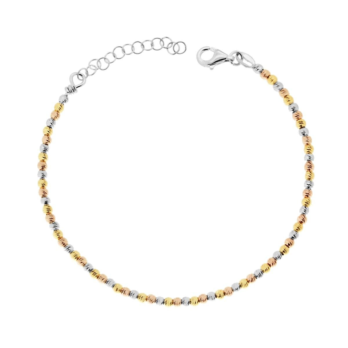 Bracciale con Palline Sfere diamantate mm 2.5 in ARGENTO 925 Galvanica Oro Rodio e Rosa