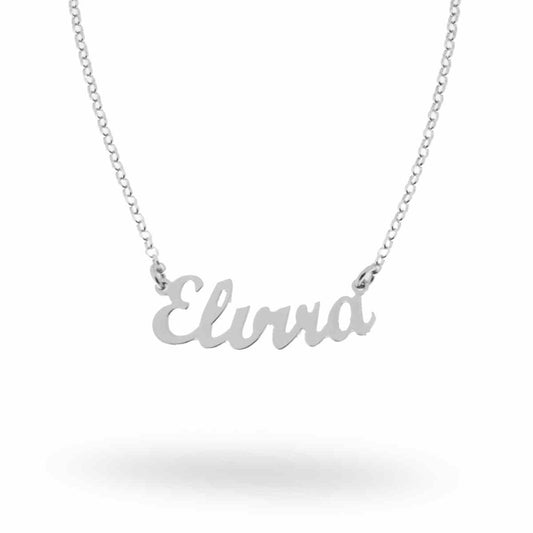 Collana nome Elvira in corsivo in ARGENTO 925 Galvanica Rodio