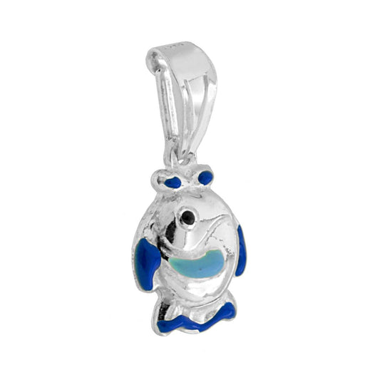 Ciondolo per Bimbo e Bimba con Pesce smaltato Azzurro in ARGENTO 925