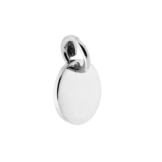 Ciondolo Piastrina Medaglietta per incisione mm 11 a forma tonda plain in ARGENTO 925 Galvanica Rodio