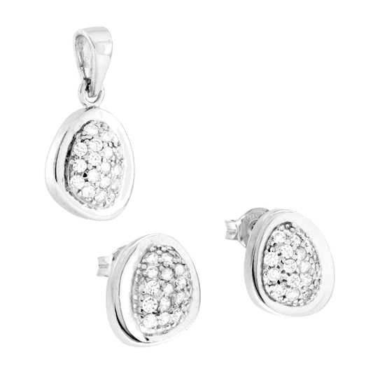 Parure Ciondolo e Orecchini Goccia con Cubic Zirconia Bianchi in ARGENTO 925 Galvanica Rodio