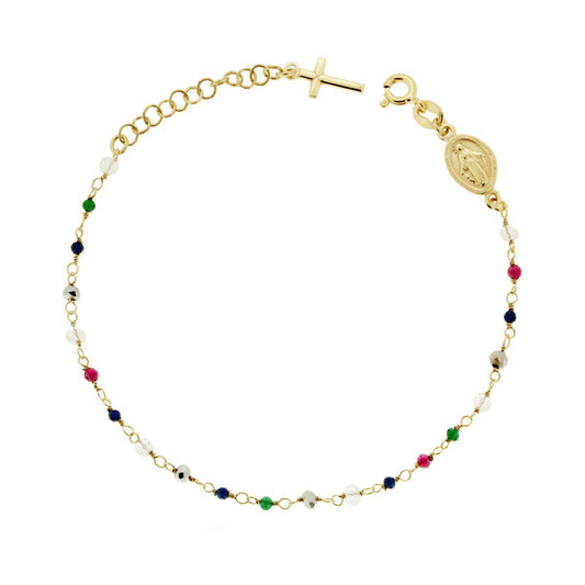 Bracciale Rosario con Grani in Crystal mm 3 colore Multicolor Rainbow in ARGENTO 925 Galvanica Oro