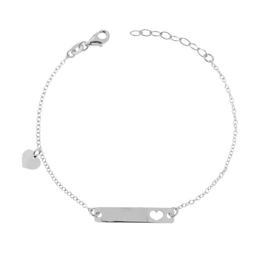 Bracciale Targa Bimbo Bimba con Catena Forzatina e Cuore pendente in ARGENTO 925 Galvanica Rodio
