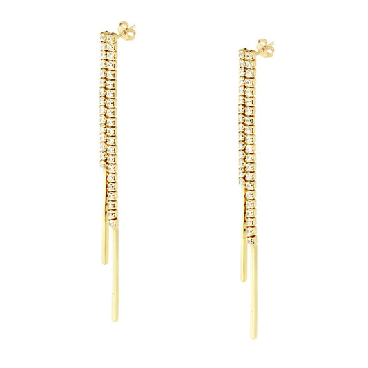 Orecchini Tennis doppio filo con Zirconi Bianchi in ARGENTO 925 Galvanica Oro